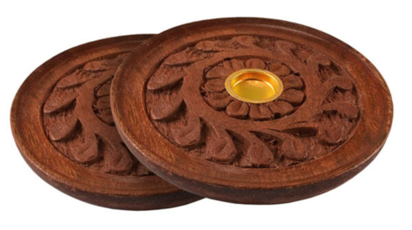 Round Carved Wood Stick/Cone Incense Burner