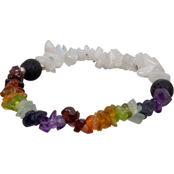 Elastic Chips Bracelets Chakras w/Rainbow Moonstone & Lava beads