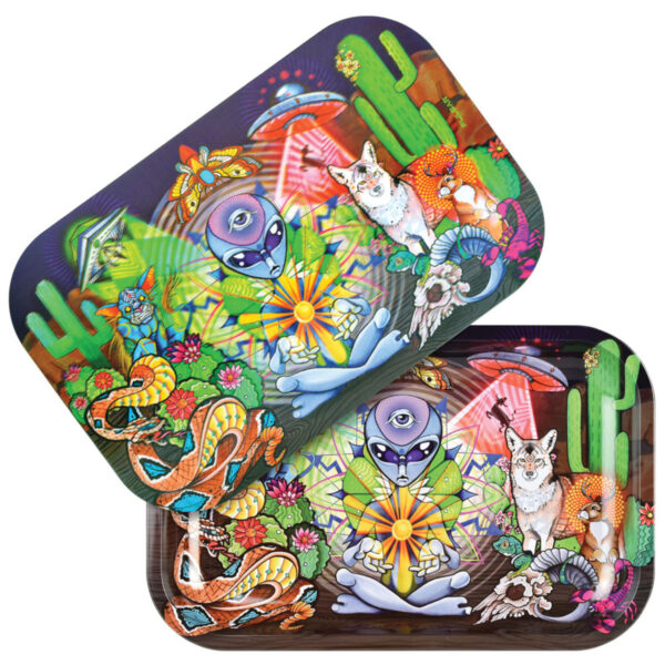 Pulsar Metal Rolling Tray w Lid Psychedelic Desert