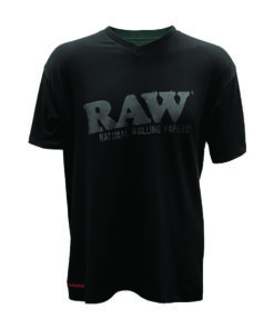 RAW V Neck T Shirt Black w Gray Logo