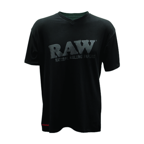 RAW V Neck T Shirt Black w Gray Logo