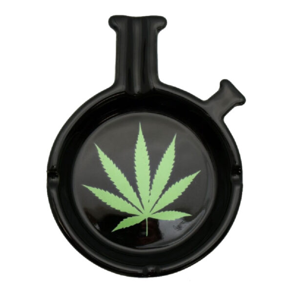 Water Pipe Shaped Hemp Leaf Ceramic Ashtray A 1