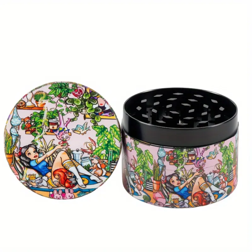 Premium Metal Tobacco Grinder with Intricate Alice in Wonderland Design