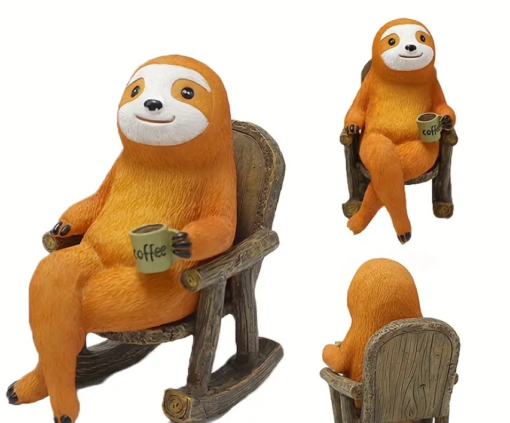 Charming Sloth with Coffee Garden Statue