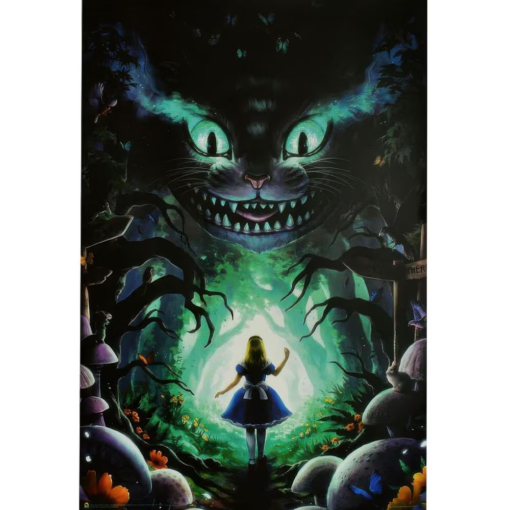 Alice in Wonderland Meets The Cheshire Cat Non-Flocked Black Light Poster | 24″x36″
