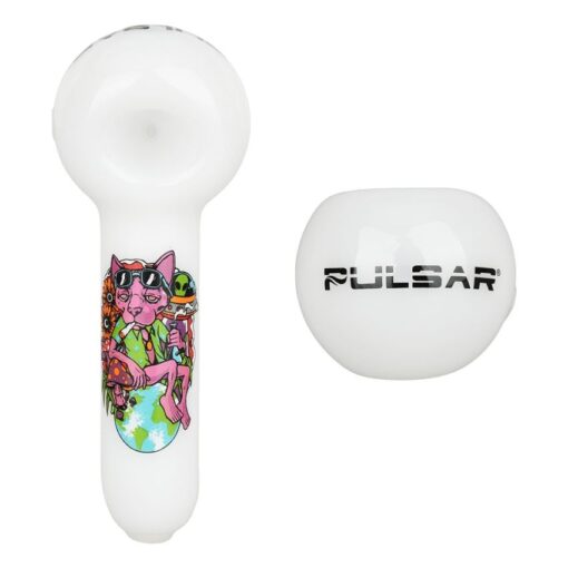Pulsar Artist Series Glass Spoon Pipe | Chill Cat | 5"