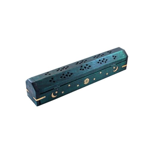 Green Celestial Inlay Wooden Coffin Incense Burner | 12"